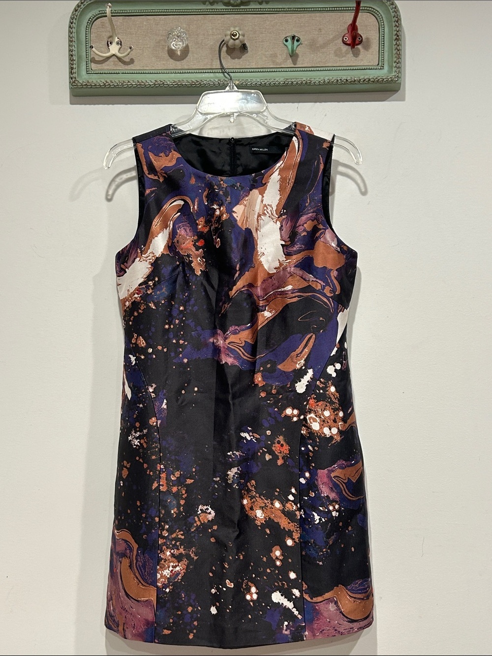Karen Millen galaxy marble Black, Purple Brown Abstract shift Print Mini Dress 8